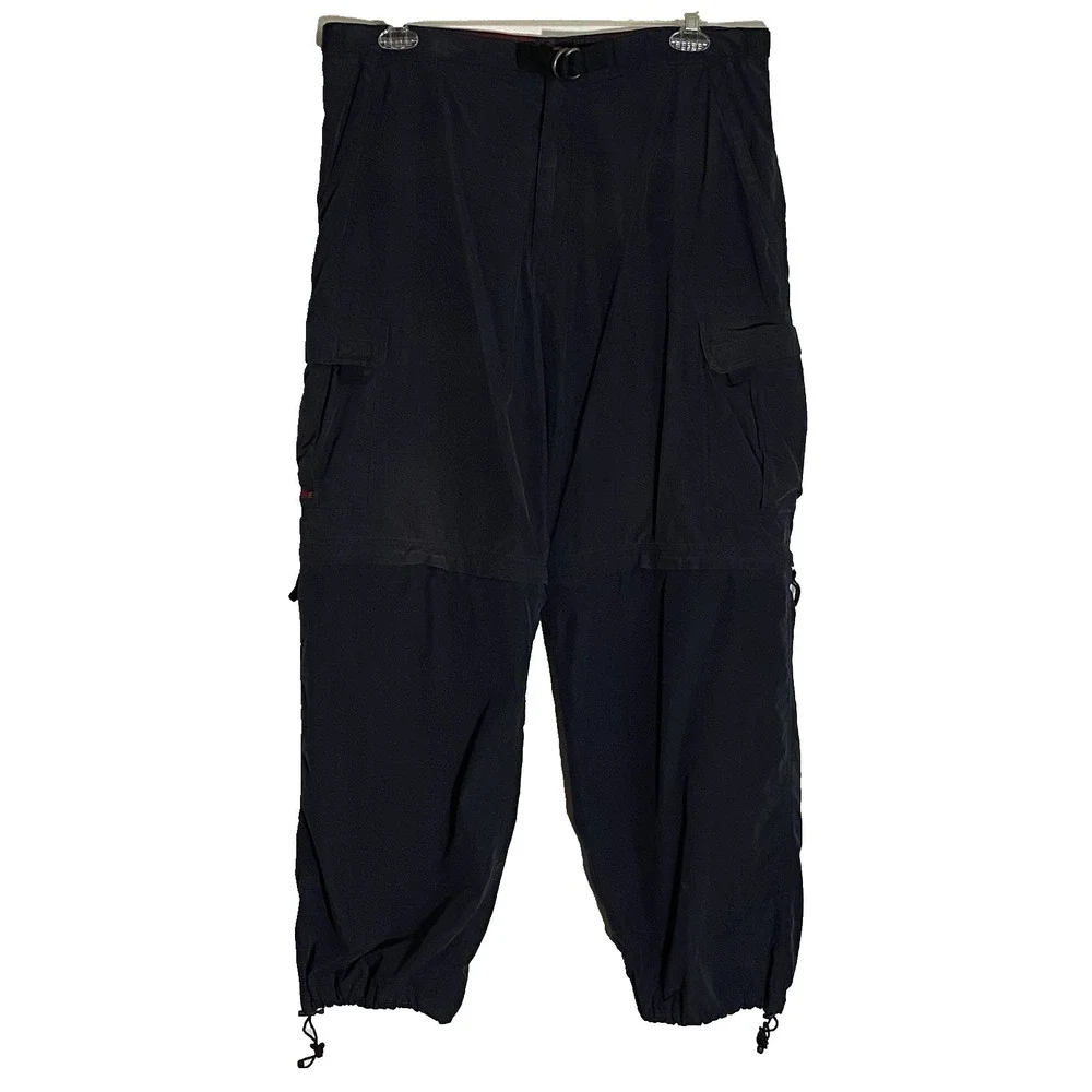 VTG Abercrombie & Fitch Paratrooper Pants Mens L Black Parachute Baggy Rave Y2K